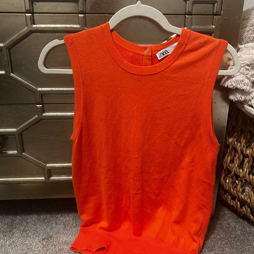 Zara | Bright Orange Sleeveless Knit Top